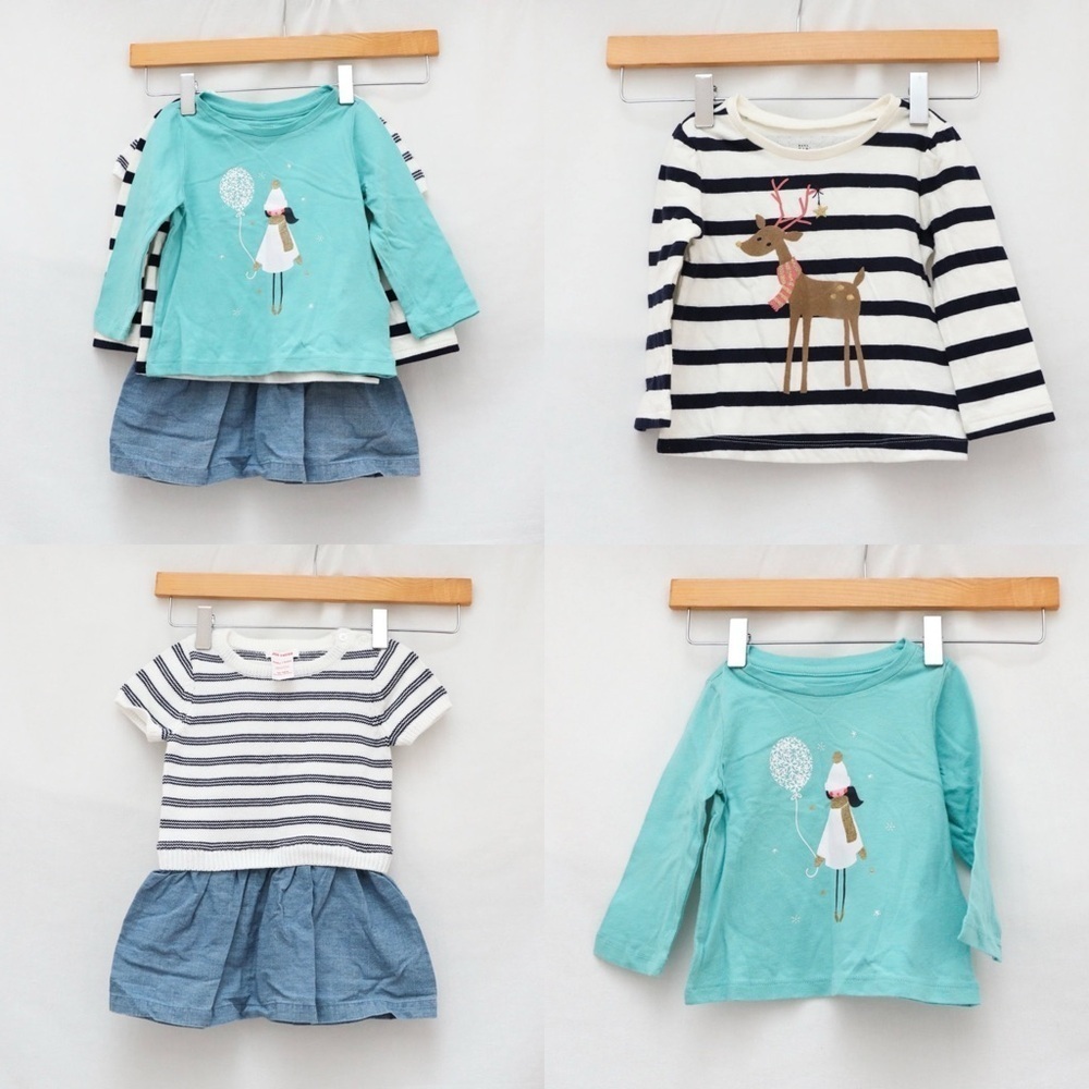 Set of 2 Baby Gap tops 1 Joe Fresh dress baby girl infant 12-18 toddler striped